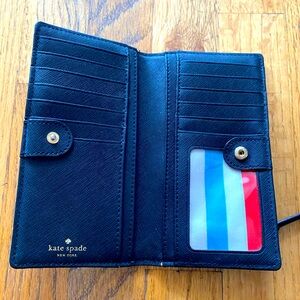 Kate Spade Wallet Bi Fold Card Holder Snap Closure Zip Change Purse Black